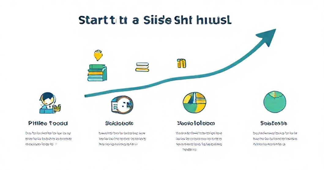 副業を始めるためのステップを図解。ステップ1: 目的を明確にする、ステップ2: 自分に合った副業を選ぶ、ステップ3: スキルを習得する、ステップ4: 時間管理を徹底する、ステップ5: 確定申告を行う。各ステップに簡単な説明文を追加。
