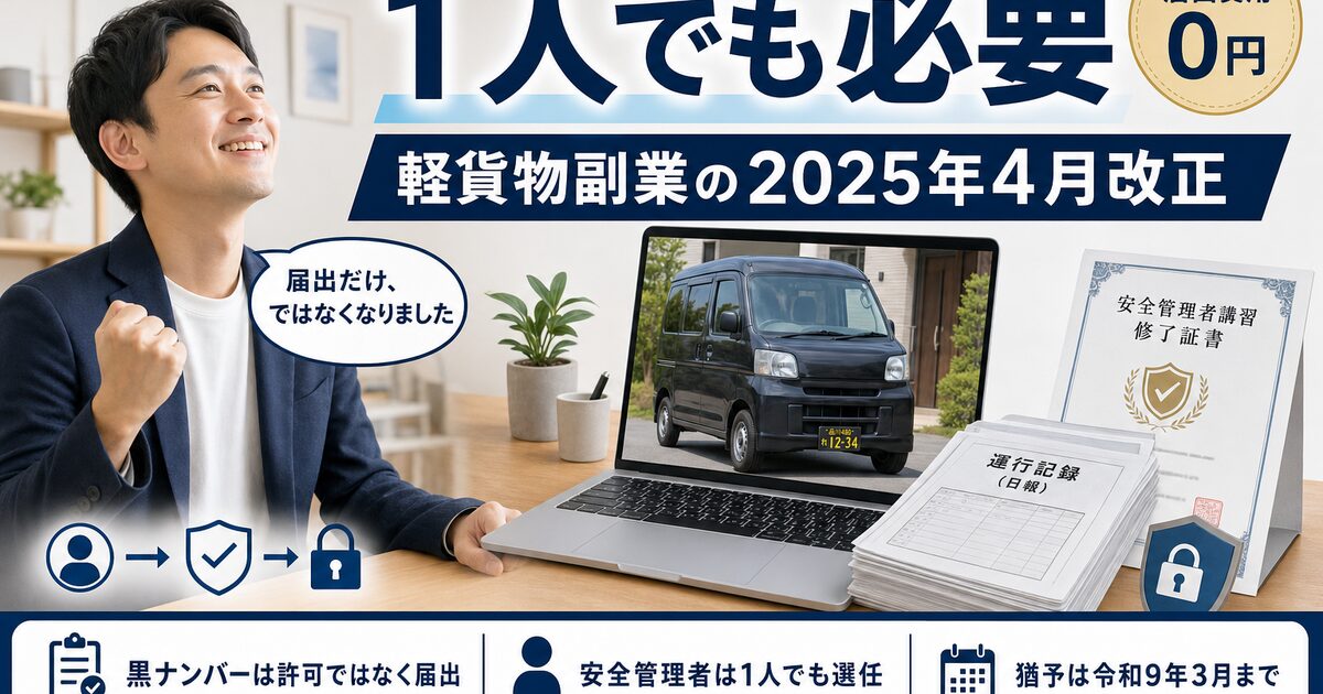 軽貨物副業【2026年】1人でも管理者が必要です